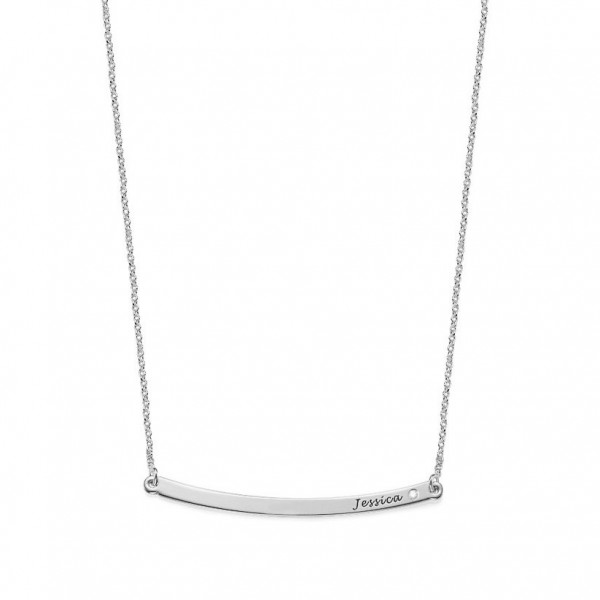 0.03ct Diamond Personalized Engraved Name Bar Necklace in 925 Sterling Silver - Nameplate Necklace - Engraved Necklace