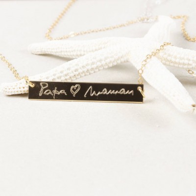 14K Gold Filled Handwriting Name Bar Nameplate Necklace, Personalized Engraved Name Plate Thin Chain Jewelry Gift for her