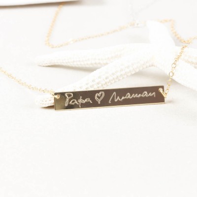14K Gold Filled Handwriting Name Bar Nameplate Necklace, Personalized Engraved Name Plate Thin Chain Jewelry Gift for her