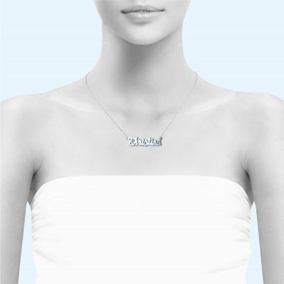 14K Solid White Gold Personalized Custom Cursive Name Pendant - Alphabet Letter Necklace Charm