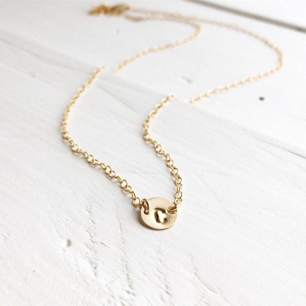 14K Yellow Gold Initial Necklace, 14Kt Gold Link Tiny Initial Necklace, Gold Initial Necklace, Everyday Wear, Holiday Gift, Gift for Her