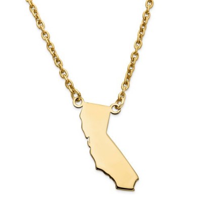 14K Yellow or White Gold Sterling Silver or Gold Plated Silver California CA State Map Name Necklace Personalized Engraved Monogram CMZ415