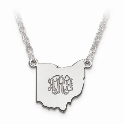 14K Yellow or White Gold Sterling Silver or Gold Plated Silver Delaware DE State Map Name Necklace Personalized Engraved Monogram CMZ415
