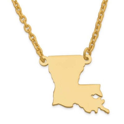 14K Yellow or White Gold Sterling Silver or Gold Plated Silver Louisiana LA State Map Name Necklace Personalized Engraved Monogram CMZ415