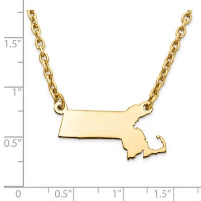 14K Yellow or White Gold Sterling Silver or Gold Plated Silver Massachusetts MA State Map Name Necklace Personalized Engraved Monogram