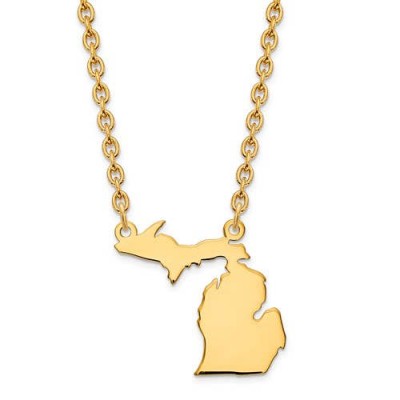 14K Yellow or White Gold Sterling Silver or Gold Plated Silver Michigan MI State Map Name Necklace Personalized Engraved Monogram CMZ415