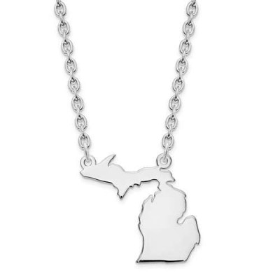 14K Yellow or White Gold Sterling Silver or Gold Plated Silver Michigan MI State Map Name Necklace Personalized Engraved Monogram CMZ415
