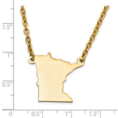 14K Yellow or White Gold Sterling Silver or Gold Plated Silver Minnesota MN State Map Name Necklace Personalized Engraved Monogram CMZ415