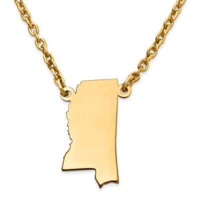 14K Yellow or White Gold Sterling Silver or Gold Plated Silver Mississippi MS State Map Name Necklace Personalized Engraved Monogram CMZ415