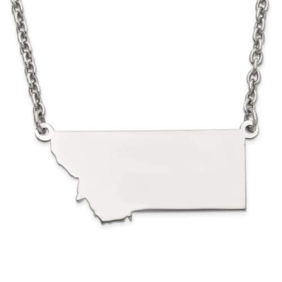 14K Yellow or White Gold Sterling Silver or Gold Plated Silver Montana MT State Map Name Necklace Personalized Engraved Monogram CMZ415