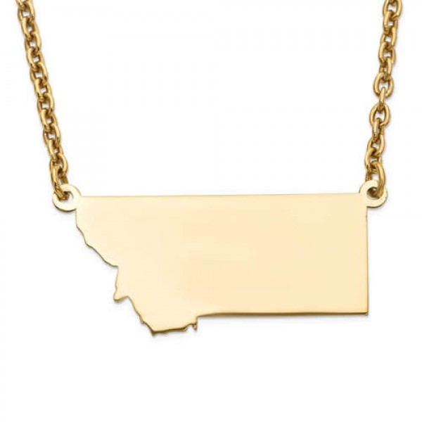 14K Yellow or White Gold Sterling Silver or Gold Plated Silver Montana MT State Map Name Necklace Personalized Engraved Monogram CMZ415