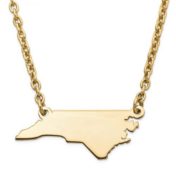 14K Yellow or White Gold Sterling Silver or Gold Plated Silver North Carolina NC State Map Name Necklace Personalized Engraved Monogram