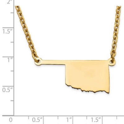 14K Yellow or White Gold Sterling Silver or Gold Plated Silver Oklahoma OK State Map Name Necklace Personalized Engraved Monogram CMZ415