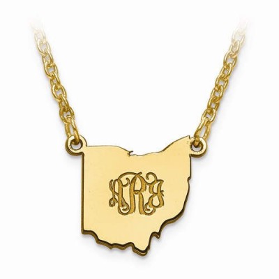 14K Yellow or White Gold Sterling Silver or Gold Plated Silver Oklahoma OK State Map Name Necklace Personalized Engraved Monogram CMZ415