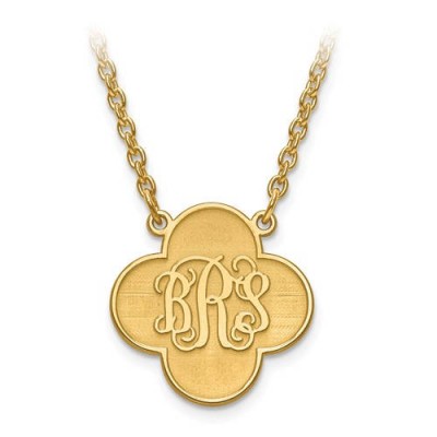 14K Yellow or White Gold Sterling Silver or Gold Plated Silver Quatrefoil Clover Monogram Necklace Personalized CMZ510