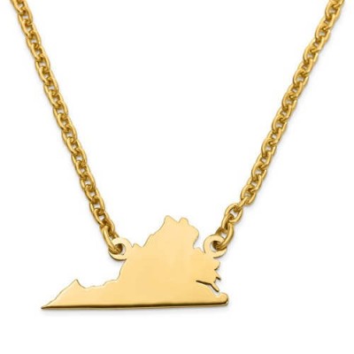 14K Yellow or White Gold Sterling Silver or Gold Plated Silver Virginia VA State Map Name Necklace Personalized Engraved Monogram