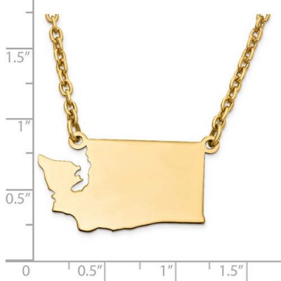 14K Yellow or White Gold Sterling Silver or Gold Plated Silver Washington WA State Map Name Necklace Personalized Engraved Monogram