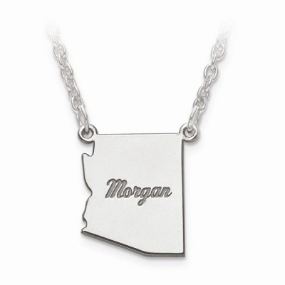 14K Yellow or White Gold or Sterling Silver or Gold Plated Silver Arizona AZ State Map Name Necklace Personalized Engraved Monogram CMZ415