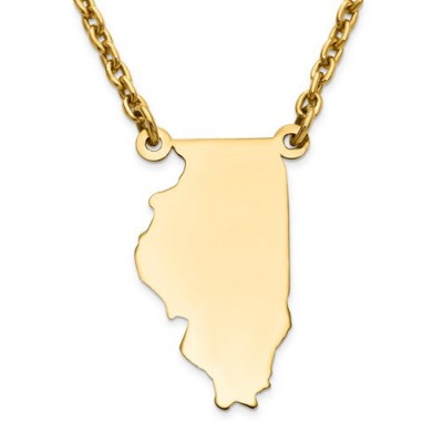 14K Yellow or White Gold or Sterling Silver or Gold Plated Silver Illinois IL State Map Name Necklace Personalized Engraved Monogram CMZ415