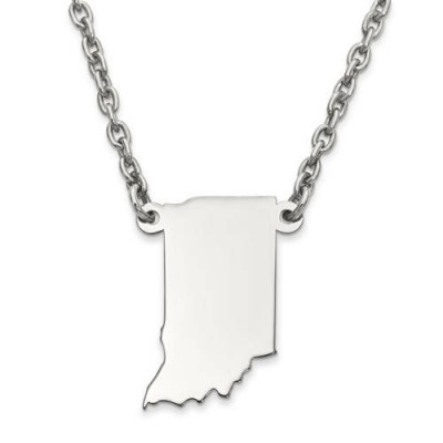 14K Yellow or White Gold or Sterling Silver or Gold Plated Silver Indiana IN State Map Name Necklace Personalized Engraved Monogram CMZ415