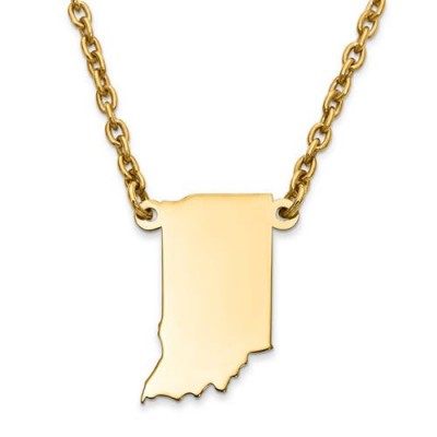 14K Yellow or White Gold or Sterling Silver or Gold Plated Silver Indiana IN State Map Name Necklace Personalized Engraved Monogram CMZ415