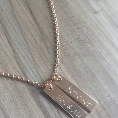 14k Rose Gold Bar Necklace,Name Bar Necklace,Two Bar Necklace,Personalized Bar Necklace,Rose Gold Bar Necklace,Personalized Bar Necklace