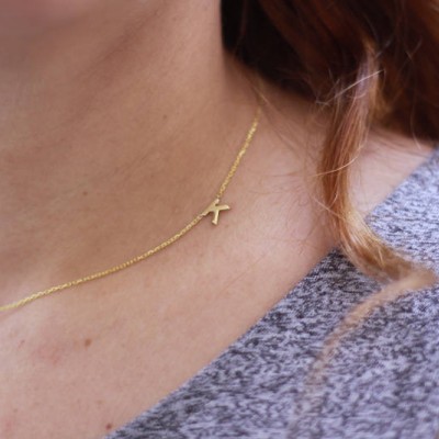 14k Solid Gold  TINY Initial sideways Necklace,Gold Initial Necklace ,Sideways Letter Necklace ,Letter Necklace ,PERSONALIZED Necklace