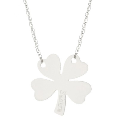 14k White Gold Clad 925 Sterling Silver Personalized Engraved Any Name 4 Leaf Clover Pendant Necklace - Nameplate Engraved Necklace