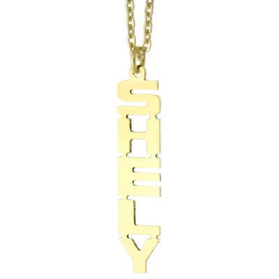 14k Yellow Gold Clad 925 Sterling Silver Personalized Custom Made Any Nameplate Vertical Pendant Necklace
