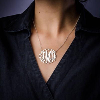 1.5 Inch Large Monogram Necklace in Sterling Silver 0.925