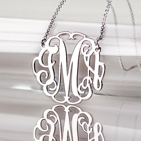 1.5 Inch Large Monogram Necklace in Sterling Silver 0.925