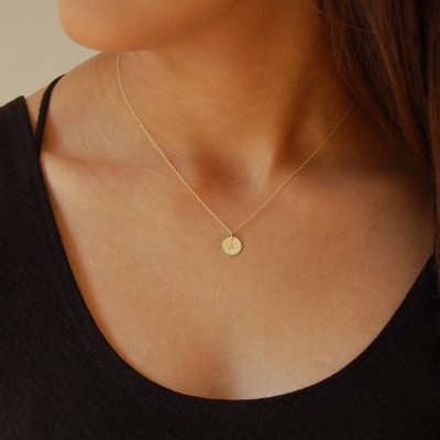 18K Gold Necklace 9 mm Personalized Gold Necklace Gold Initial Necklace Solid Gold Disc Necklace 18K Luxury Jewelry