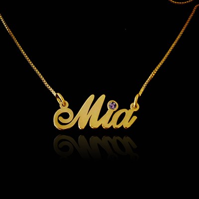 18K Gold fill name necklace and birtstone gold plated name on necklace with name with chain handmade name necklace cut name and necklace