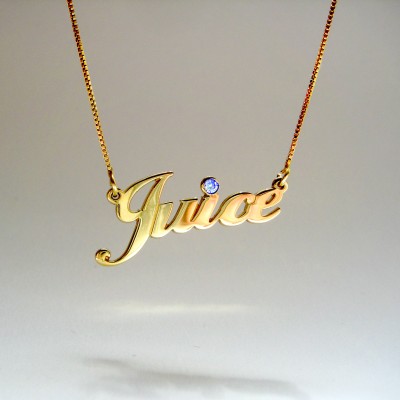 18K Real Gold plated name necklace with a birtstone gold plated nameplate necklace with name on necklace gold xmas present for her