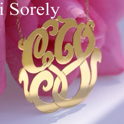 18K Solid Gold Monogrammed Initials Monogram Necklace (Order Any Initials) - Hand Made
