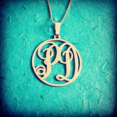 18k Gold Monogram Necklace Monogram Pendant UPGRADED THICKNESS Gold Plated Name Necklace Initial Necklace 2 initial Pendant Forever Necklace