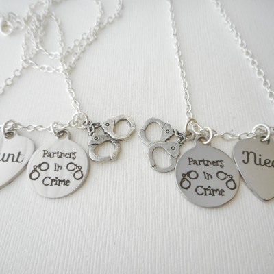 2 Aunt, Niece/ Partners in Crime -Initial Necklace/ Matching set, aunt and niece friendship necklace, unique gifts for niece, long Distance