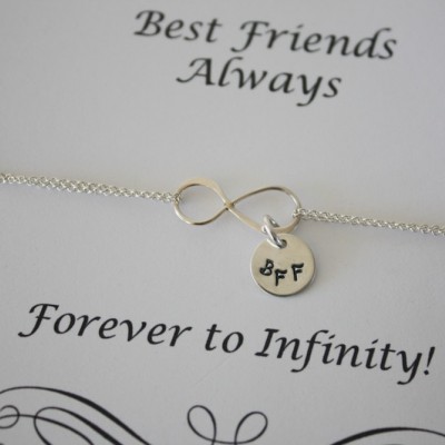2 Bridesmaid Best Friend Infinity Bracelet, Infinity Jewelry, Friendship Gift, Monogram Bracelet, Bridesmaid, Tiny Sterling Silver BFF Charm