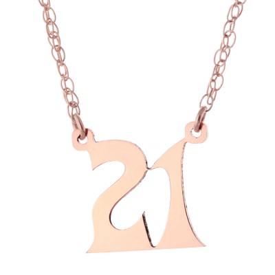 2 Digit Number Personalized Women's Necklace in 14k Rose Gold Clad 925 Sterling Silver