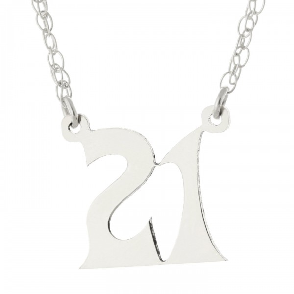 2 Digit Number Personalized Women's Necklace in 14k White Gold Clad 925 Sterling Silver