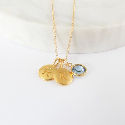 2 Gold Initial & Birthstone Charm Necklace - Birthstone Necklace - Custom Initial Necklace - Personalized Jewelry