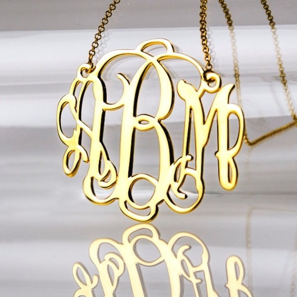 2 Inch Large Monogram Necklace in 18K Gold plated over Sterling Silver 0.925