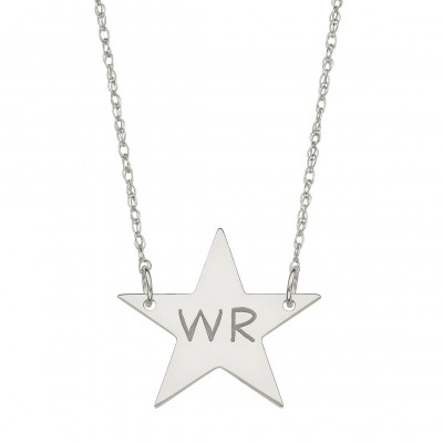 2 Initials Custom Engraved Star Necklace in Rhodium White Gold Over Sterling Silver - Engraved Jewelry - Nameplate Engraved Necklace
