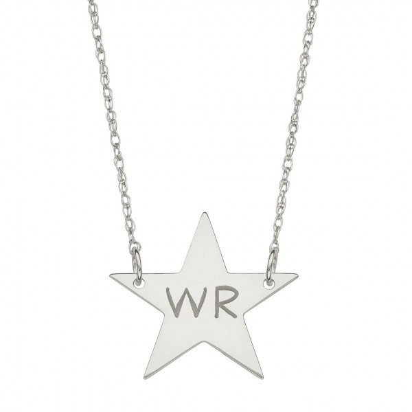2 Initials Custom Engraved Star Necklace in Rhodium White Gold Over Sterling Silver - Engraved Jewelry - Nameplate Engraved Necklace