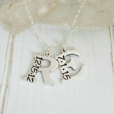 2 Letter Initial necklace, Sterling Silver Initial necklace, Custom letter and date charm, Personalized Mother Necklace, Initial and Date