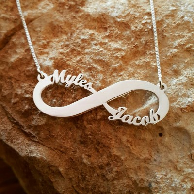 2 Name Silver Infinity Necklace / Silver Infinity name necklace / Infinity nameplate / Mother Necklace / Sign for Infinity / Free shipping