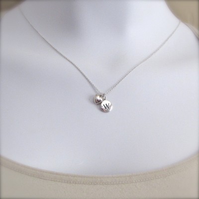 2 Silver Initial & Mini Heart Charm Necklace