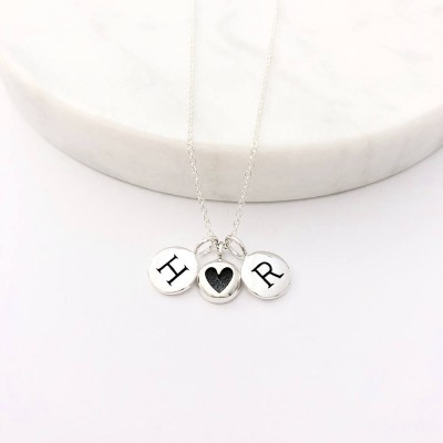 2 Silver Initial & Mini Heart Charm Necklace