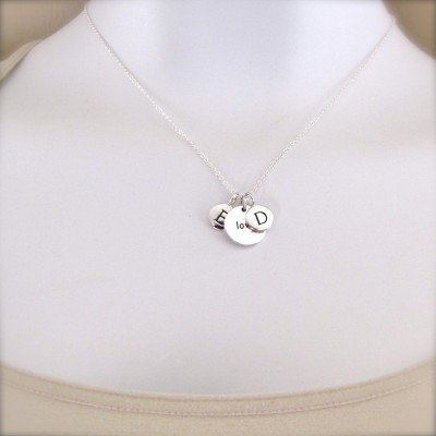 2 Silver Initials & Love Charm Necklace - Personalized