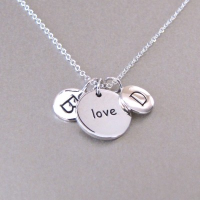 2 Silver Initials & Love Charm Necklace - Personalized